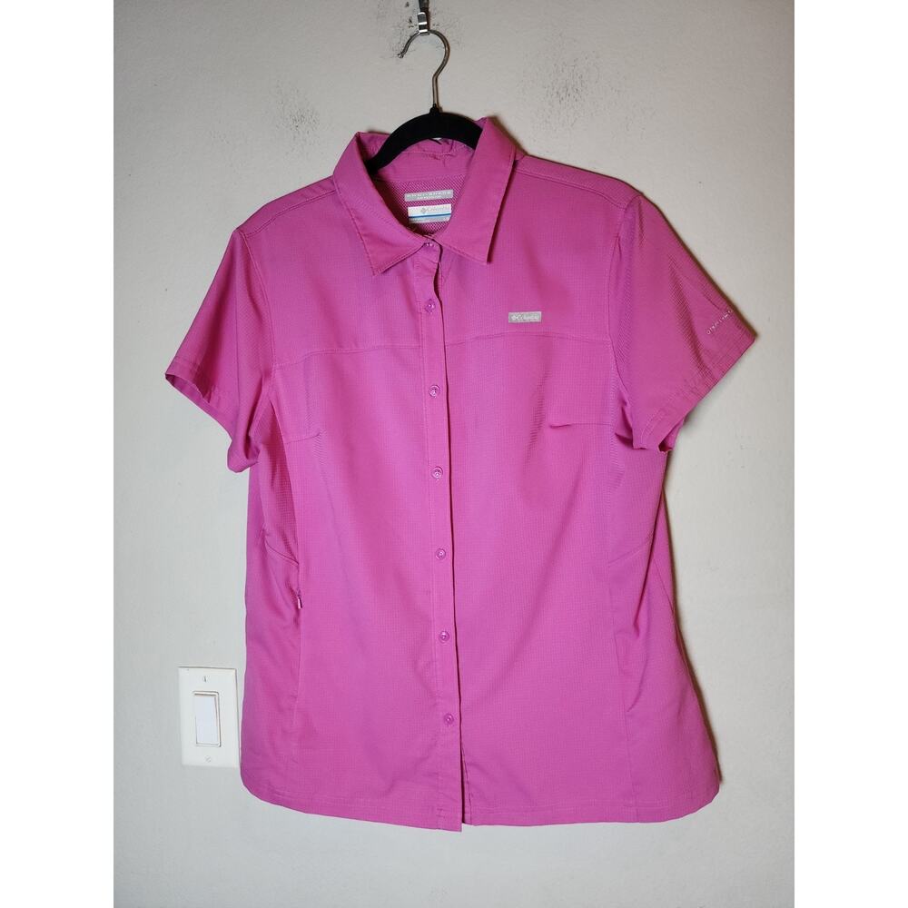 Columbia Omni-Shade Sun Protection Pink Short Sleeve Button Shirt Pocket Size L